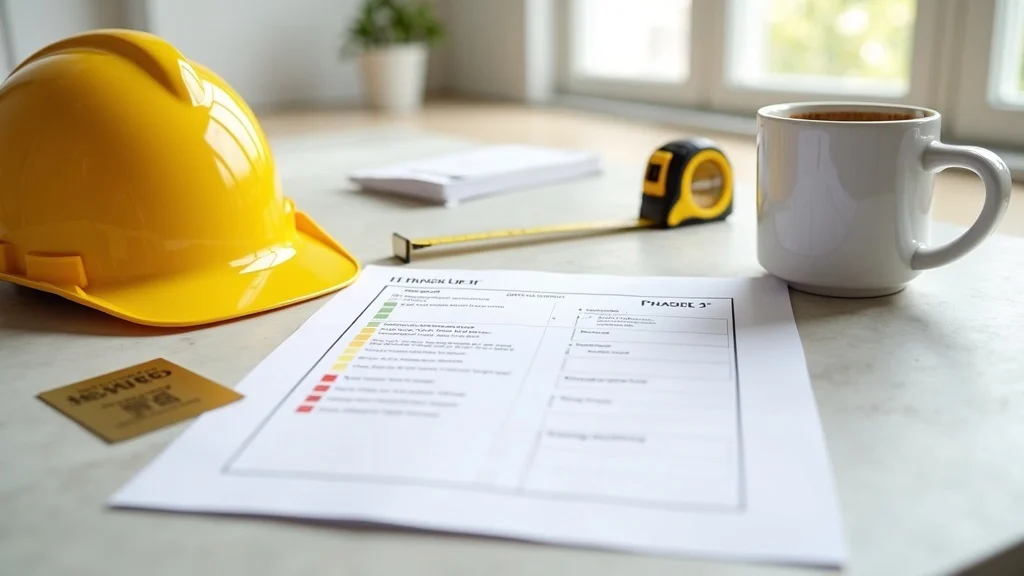 professional tenant improvement checklist with hardhat, tape measure, and coffee mug in retail renovation