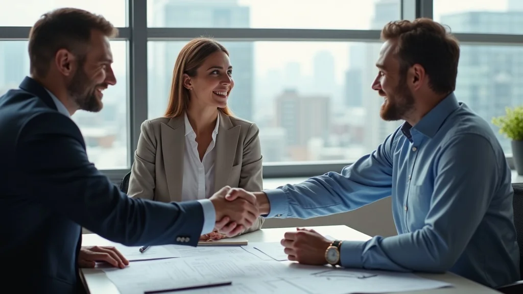 Designer explaining flexible office tenant improvement with modular furniture and adaptable partitions