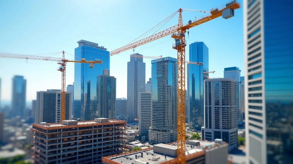 tenant improvement checklist, modern tenant buildout in Downtown Los Angeles cityscape with cranes and offices, construction in progress, photorealistic