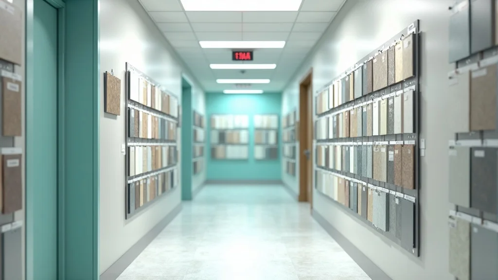Modern display of healthcare flooring and cleanable wall finishes used in medical office tenant improvement.
