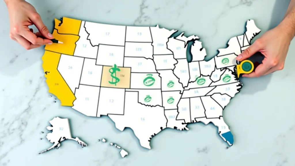 infographic retail tenant improvement US map with regional TI allowance averages, money and tape measure icons