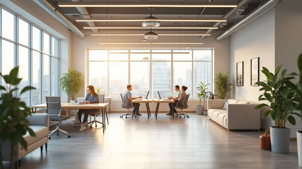 Upgraded modern office interior after tenant improvement construction including partitions, lighting, and furnishings