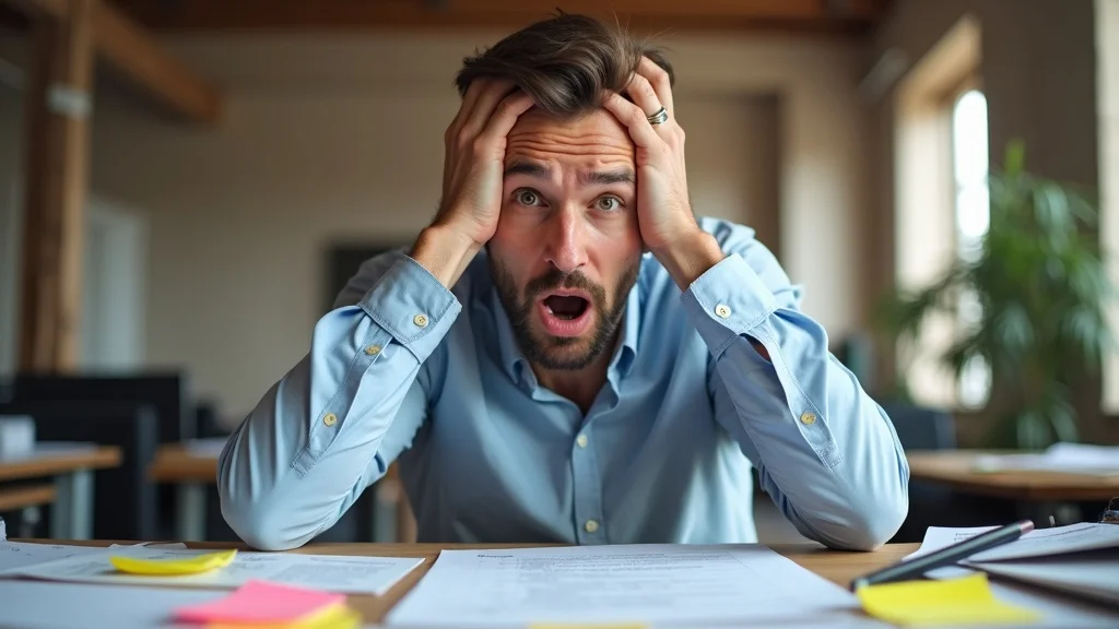 Concerned project manager reviews incomplete construction punch list in a partially finished office